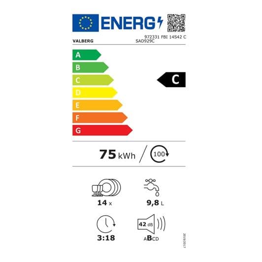 Lave-vaisselle tout intégrable VALBERG FBI 14S42 C SAD929C