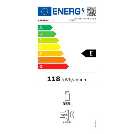 Réfrigérateur 1 porte VALBERG 1D NF 359 E X742C