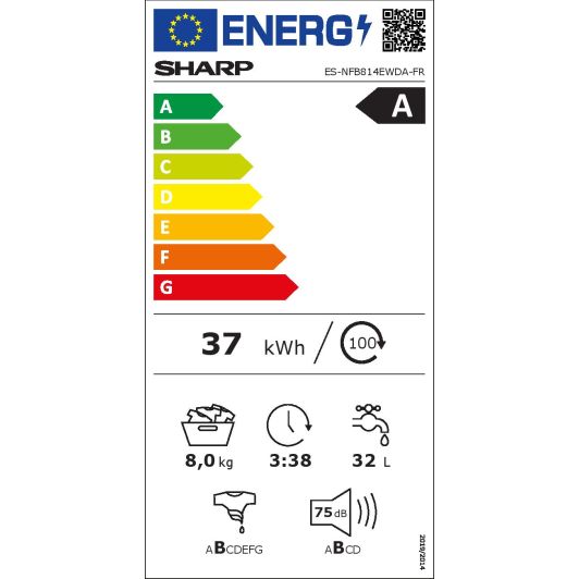 Wasmachine 8Kg SHARP ES-NFB814EWDA-FR