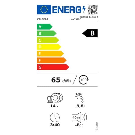 Lave-vaisselle 14 couverts VALBERG 14S40 B XAD929C