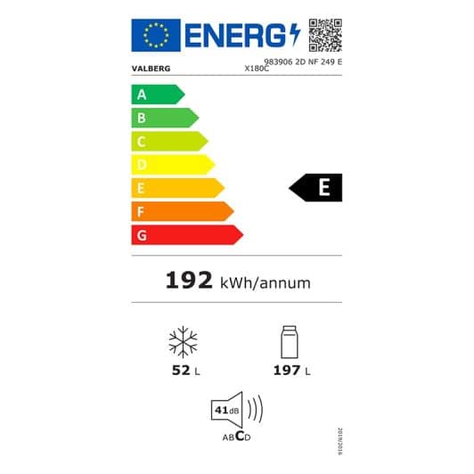 Réfrigerateur Combiné VALBERG 2D NF 249 E X180C