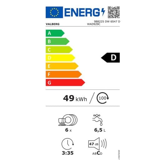 Lave-vaisselle mini VALBERG 6S47 D WAD929C blanc