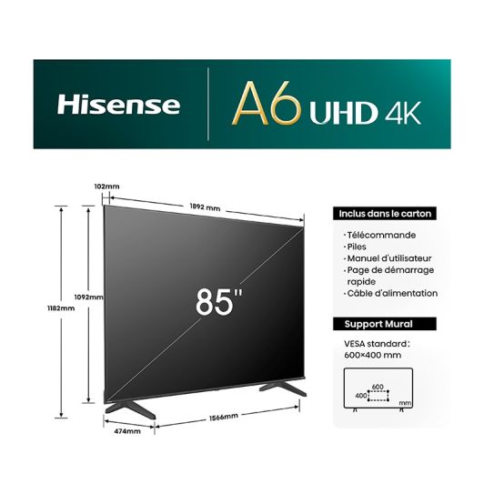 4K HISENSE 85A6N UHD TV