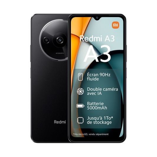 Smartphone XIAOMI Pack Redmi A3 128Gb zwart+hoesje+VT