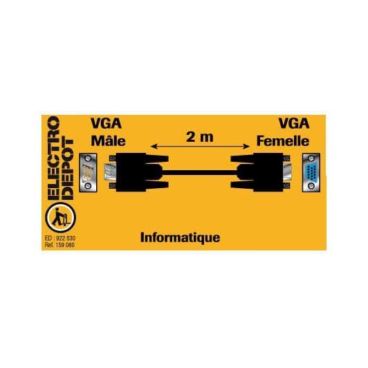 Rallonge câble VGA Male EDENWOOD vers VGA femelle noir 2m