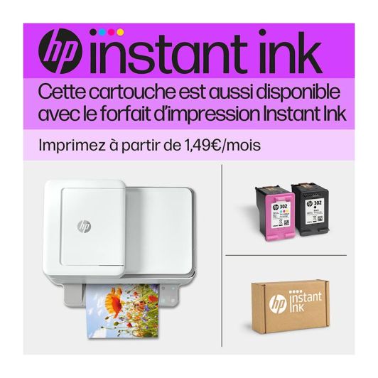 Cartouches d'encre HP 302 pack de 2 : 1 de Trois couleurs (Cyan, Magenta, Jaune) et 1 Noire authentiques (X4D37AE)