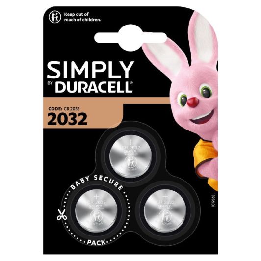 Knoopcel batterij  lithium DURACELL Simply 2032 X3