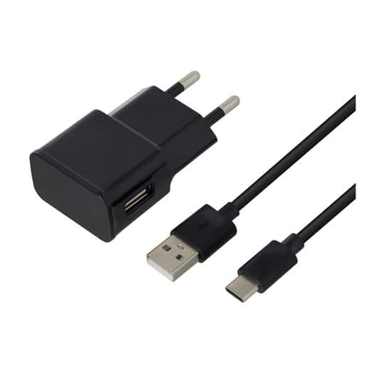 chargeur secteur High one 2,4AA noir  + cable usb-c 1M