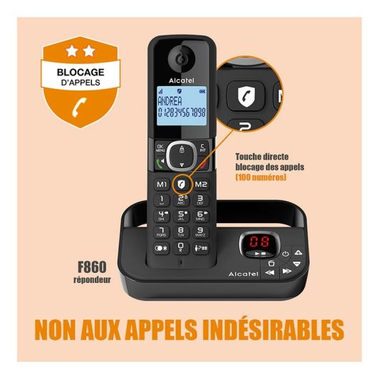 Téléphone solo avec répondeur ALCATEL F860 Voice noir