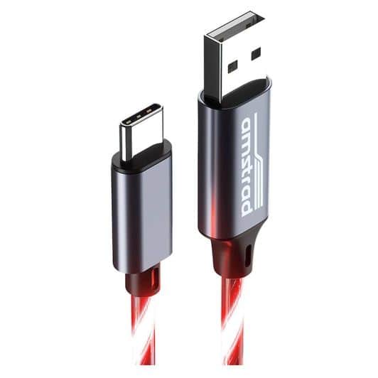 Câble AMSTRAD USB-A/USB-C LED ROUGE