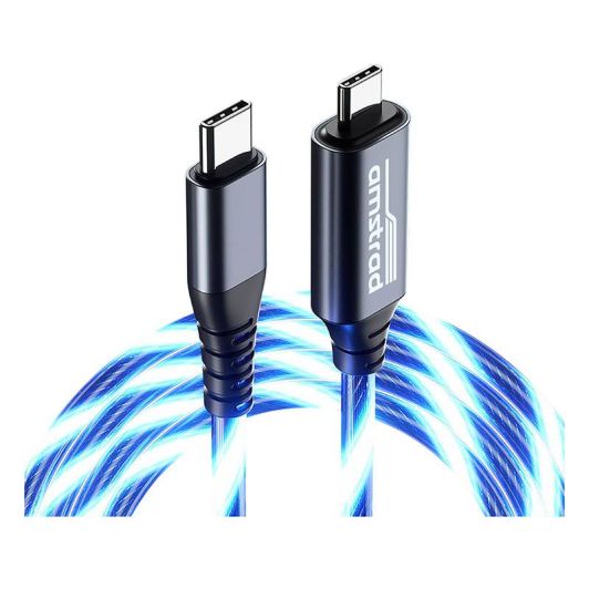 Kabel AMSTRAD USB-C/USB-C LED blauw
