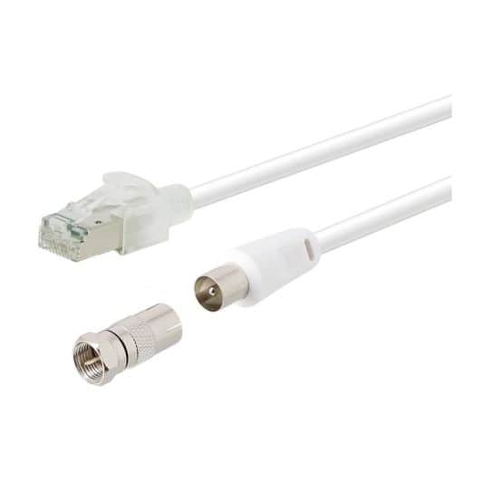 Câble SEDEA RJ45/ TV 9,5 2M blanc + adapteur